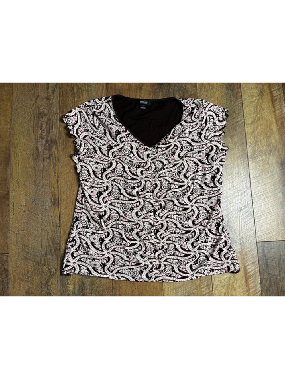 Style & Co 1X Y2K Boho Whimsigoth Paisley Print Short Sleeve Top
